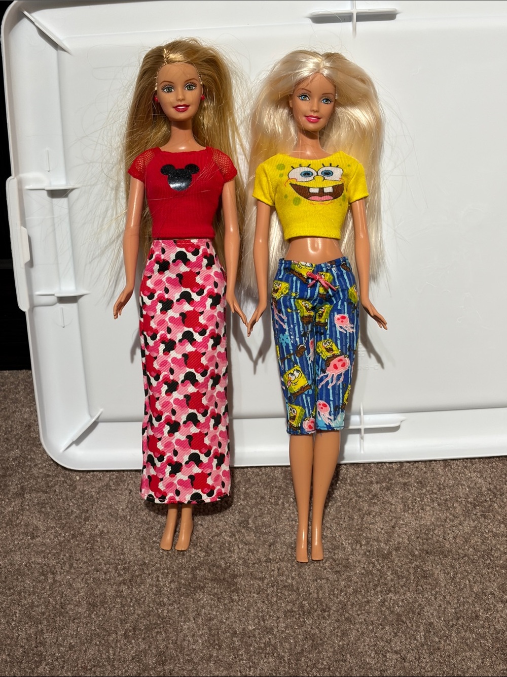 Barbie Dolls Lot with Red & Yellow Tops and Pink Camo Maxi